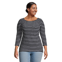 Chandail ajusté à encolure large et à manches trois-quarts pour femmes, Denver Hayes Front_Flat