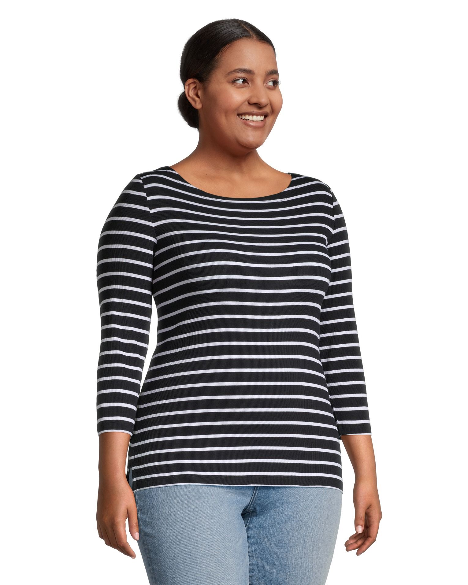 Chandail ajusté à encolure large et à manches trois-quarts pour femmes, Denver Hayes