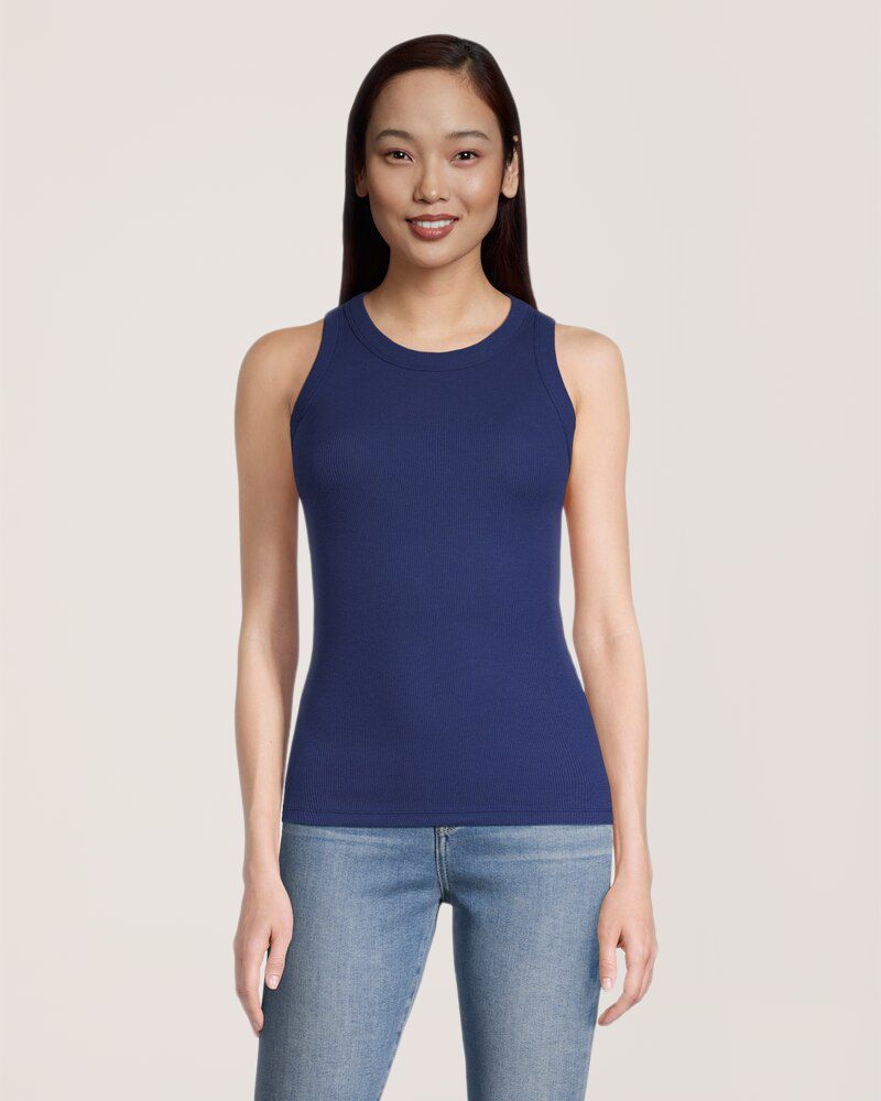Denver Hayes Women's Fitted High Neck Ribbed Tank Top