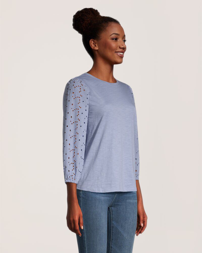 T-shirt semi-ajusté à col ras du cou et à manches 3/4 pour femmes, Denver Hayes