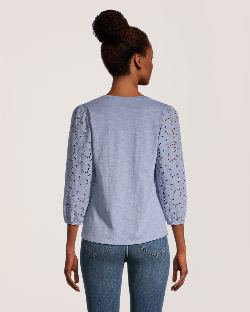 T-shirt semi-ajusté à col ras du cou et à manches 3/4 pour femmes, Denver Hayes