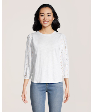 T-shirt semi-ajusté à col ras du cou et à manches 3/4 pour femmes, Denver Hayes