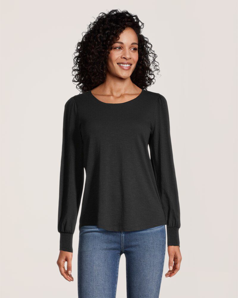 T-shirt froncé semi-ajusté à manches longues pour femmes, Denver Hayes