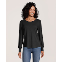 Denver Hayes Women's Semi Fitted Long Sleeve Gathered T Shirt Front_Flat