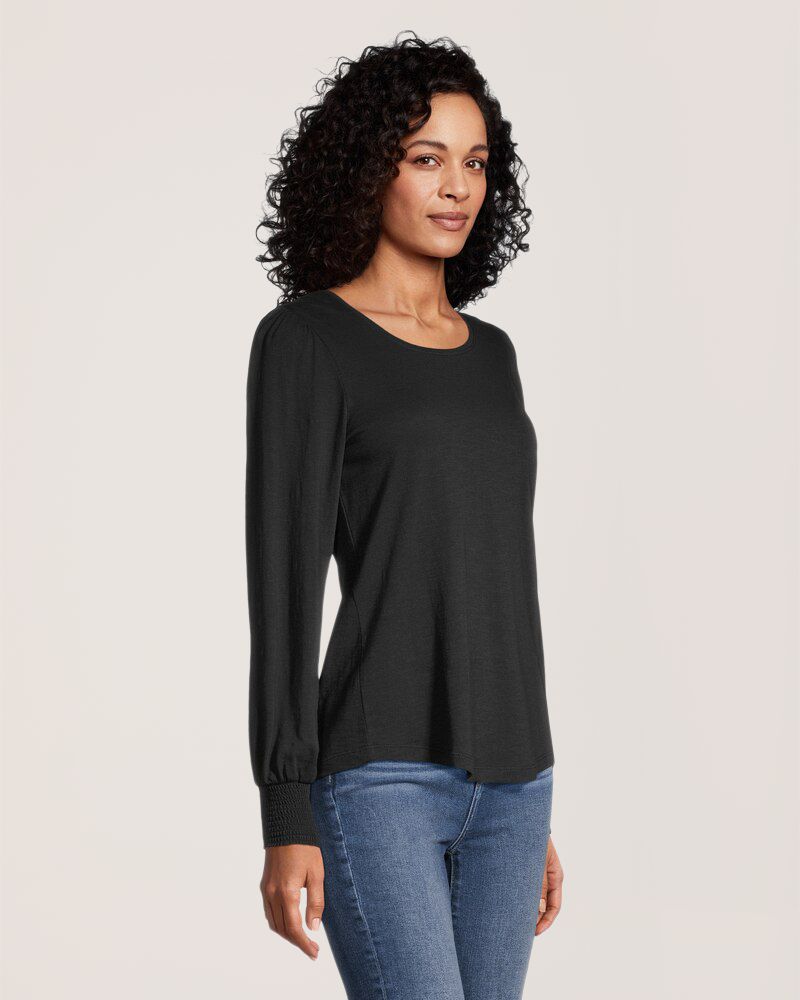 T-shirt froncé semi-ajusté à manches longues pour femmes, Denver Hayes