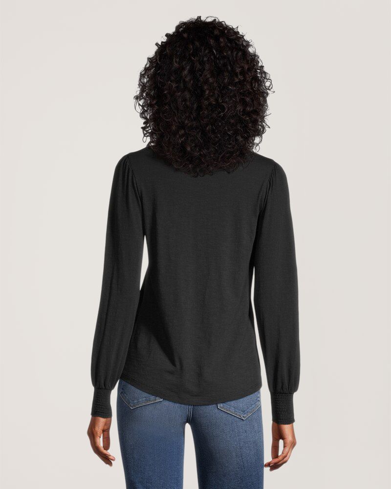 T-shirt froncé semi-ajusté à manches longues pour femmes, Denver Hayes