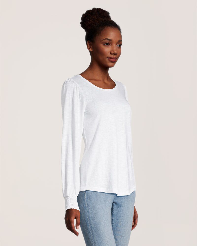 Denver Hayes Women's Semi Fitted Long Sleeve Gathered T Shirt