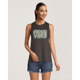 T-shirt graphique sans manches pour femmes, FarWest Front_Flat