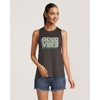 T-shirt graphique sans manches pour femmes, FarWest Front_Flat