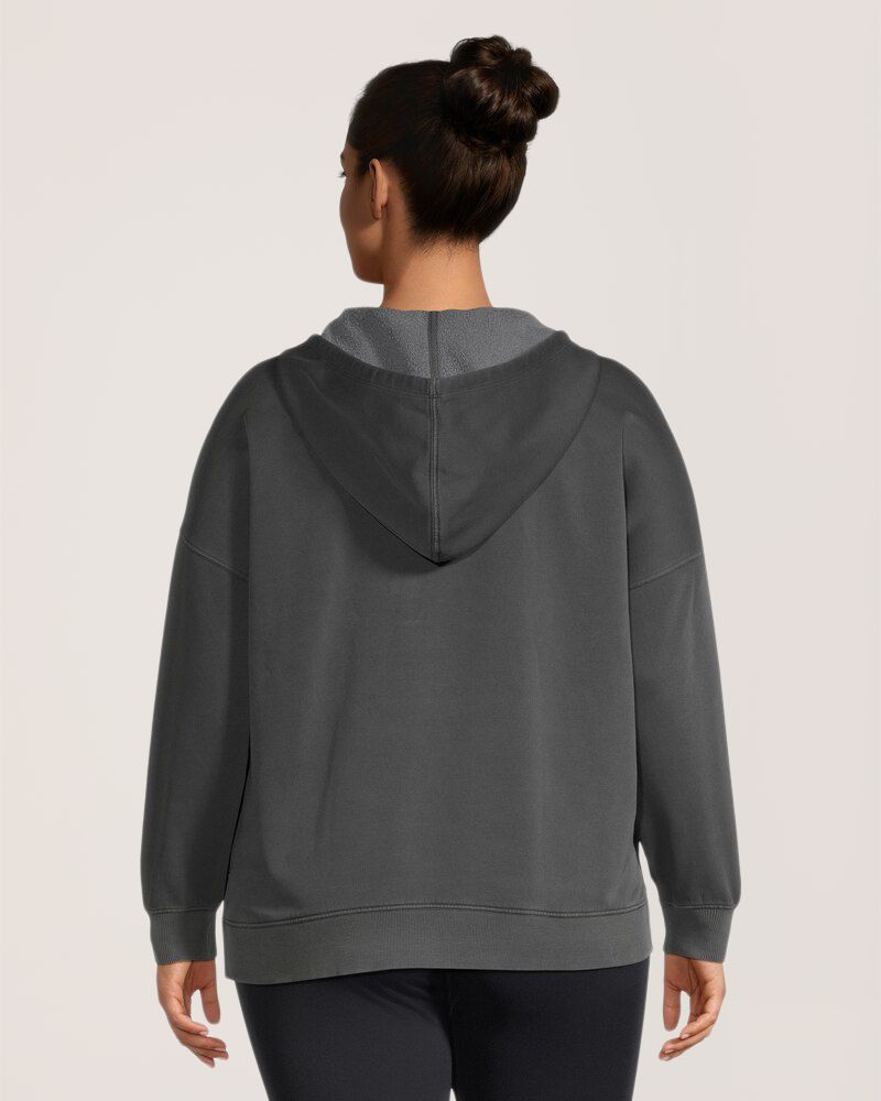 Chandail à capuche à enfiler à manches longues en molleton teint en pièce pour femmes, FarWest Back_Flat