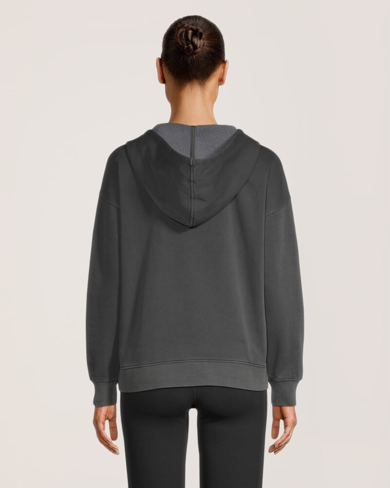 Chandail à capuche à enfiler à manches longues en molleton teint en pièce pour femmes, FarWest Back_Flat