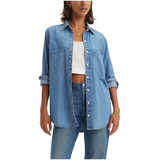 Levi's Women's Hasina Long Sleeve Button Down Denim Tunic Length Shirt Front_Flat