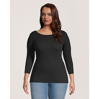 Chandail de coupe cintrée à encolure large et à manches 3/4 pour femmes, Denver Hayes Front_Flat