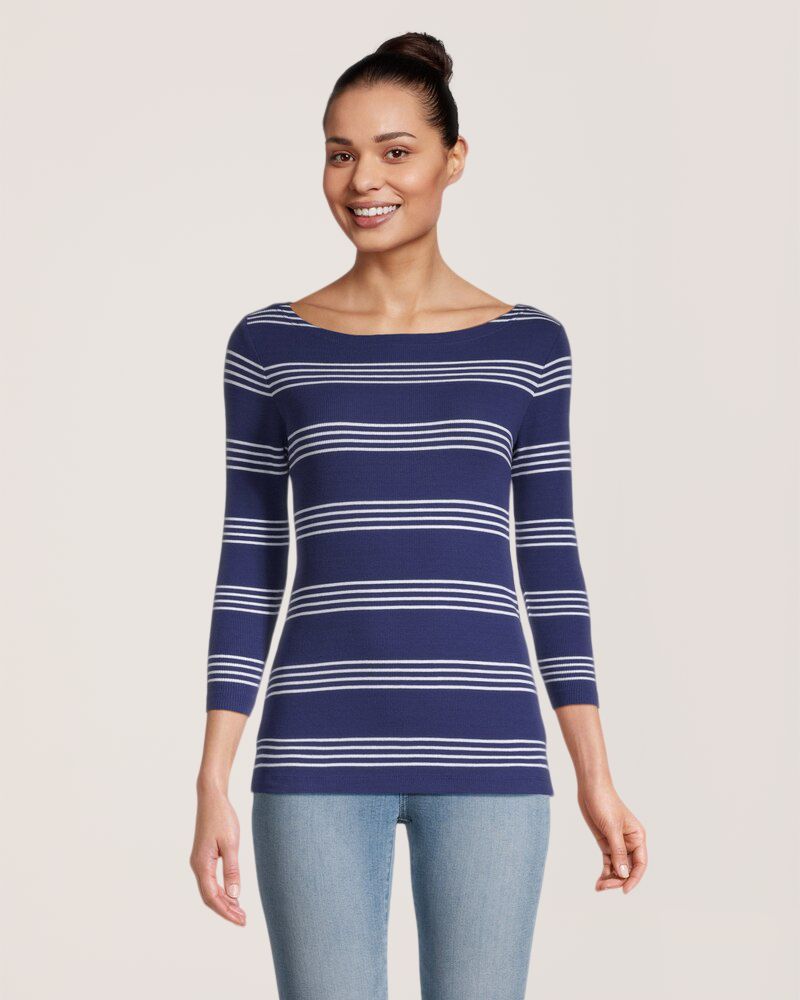 Chandail de coupe cintrée à encolure large et à manches 3/4 pour femmes, Denver Hayes