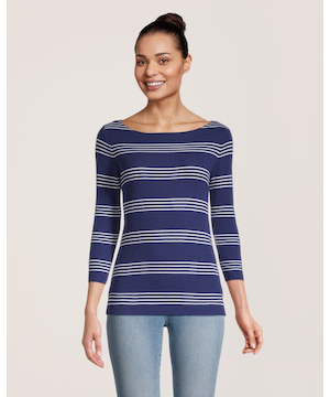 Chandail de coupe cintrée à encolure large et à manches 3/4 pour femmes, Denver Hayes