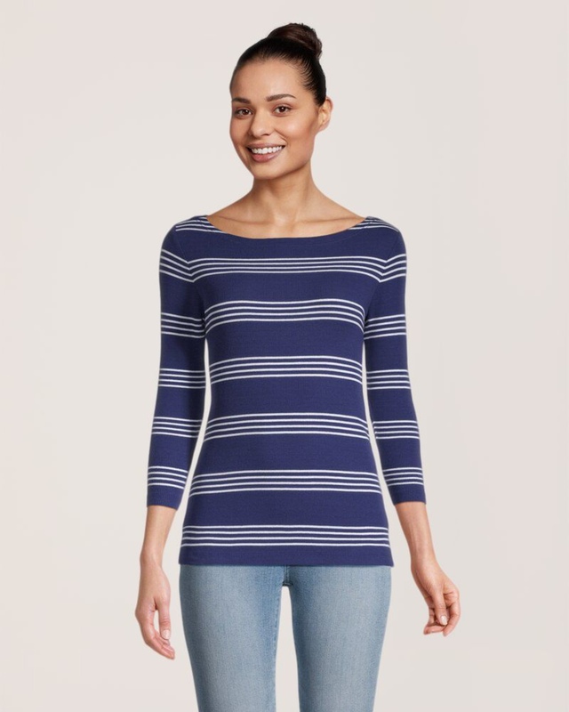 Chandail de coupe cintrée à encolure large et à manches 3/4 pour femmes, Denver Hayes