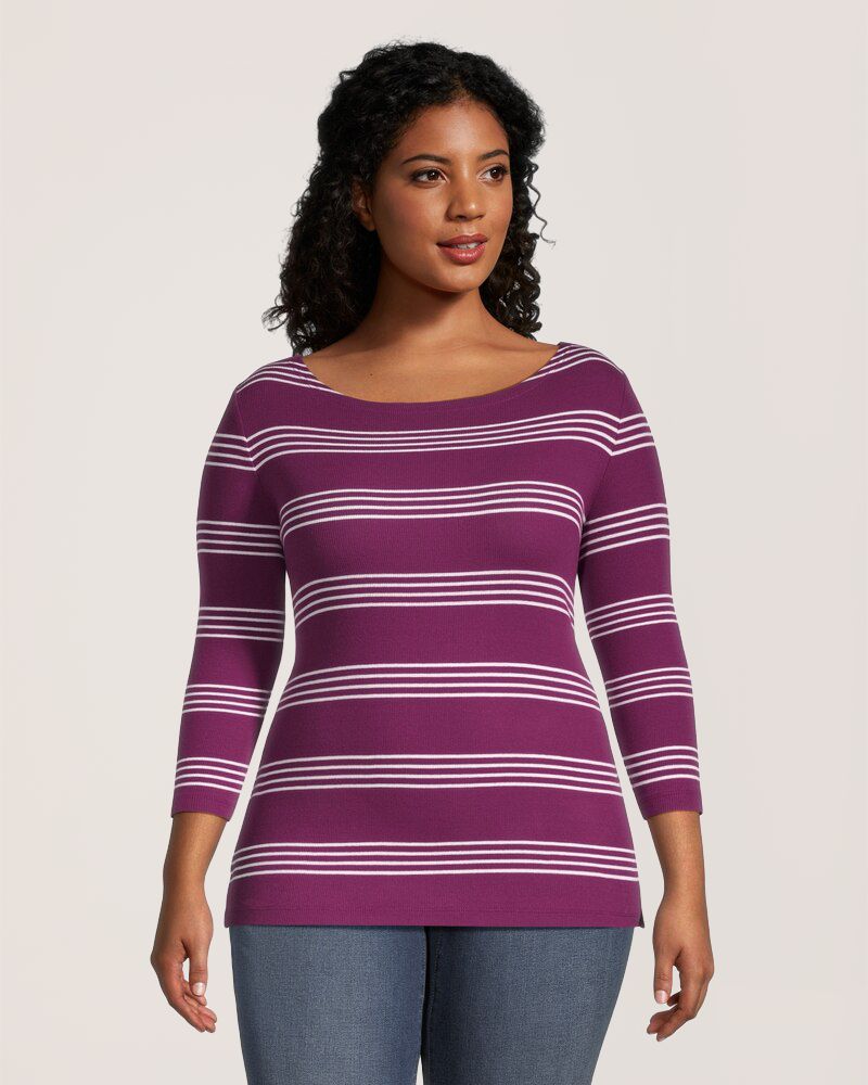 Chandail de coupe cintrée à encolure large et à manches 3/4 pour femmes, Denver Hayes