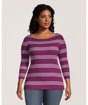 Chandail de coupe cintrée à encolure large et à manches 3/4 pour femmes, Denver Hayes