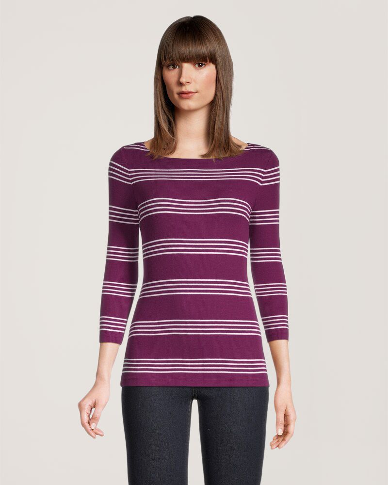 Chandail de coupe cintrée à encolure large et à manches 3/4 pour femmes, Denver Hayes