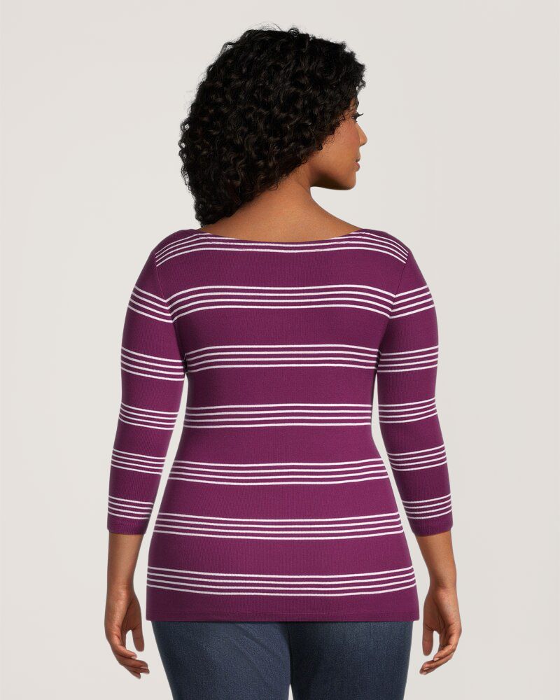 Chandail de coupe cintrée à encolure large et à manches 3/4 pour femmes, Denver Hayes