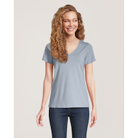 T-shirt semi-ajusté à encolure en V et à manches courtes pour femmes, Denver Hayes Front_Flat