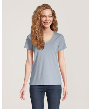 T-shirt semi-ajusté à encolure en V et à manches courtes pour femmes, Denver Hayes