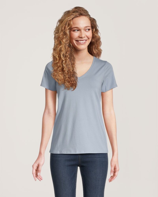 T-shirt semi-ajusté à encolure en V et à manches courtes pour femmes, Denver Hayes