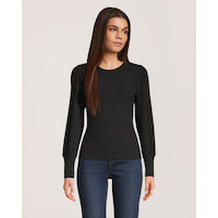 Chandail en tricot côtelé à col ras du cou et à manches longues pour femmes, Denver Hayes Front_Flat