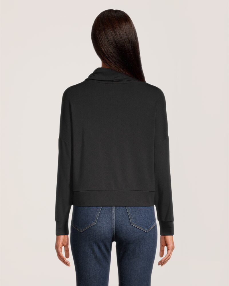 Chandail court en jersey à col boule de coupe carrée et à manches longues pour femmes, Denver Hayes