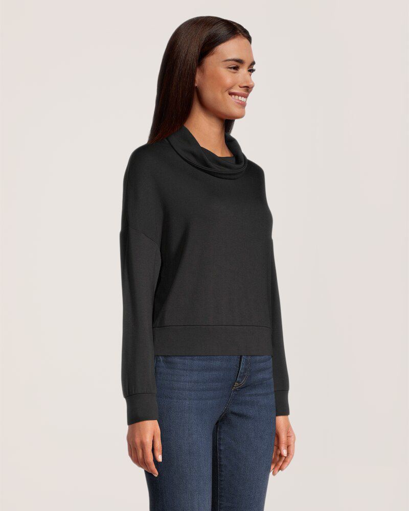 Chandail court en jersey à col boule de coupe carrée et à manches longues pour femmes, Denver Hayes