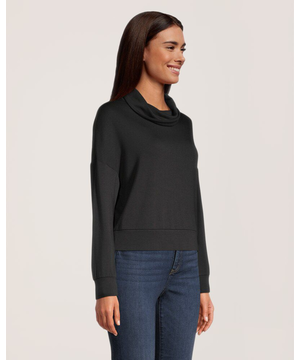 Chandail court en jersey à col boule de coupe carrée et à manches longues pour femmes, Denver Hayes