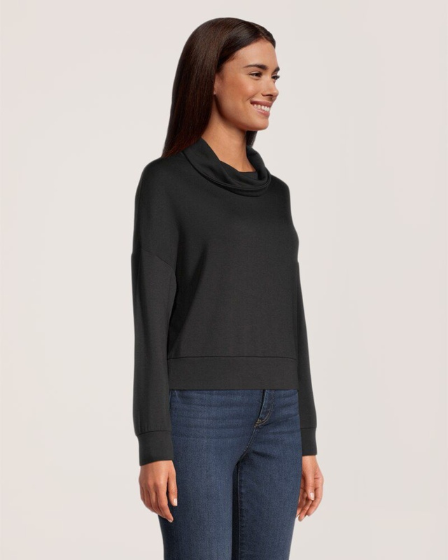 Chandail court en jersey à col boule de coupe carrée et à manches longues pour femmes, Denver Hayes