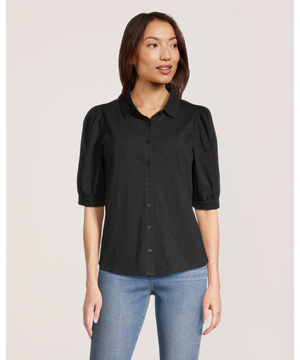 Chemise boutonnée en jersey à manches mi-longues pour femmes, Denver Hayes