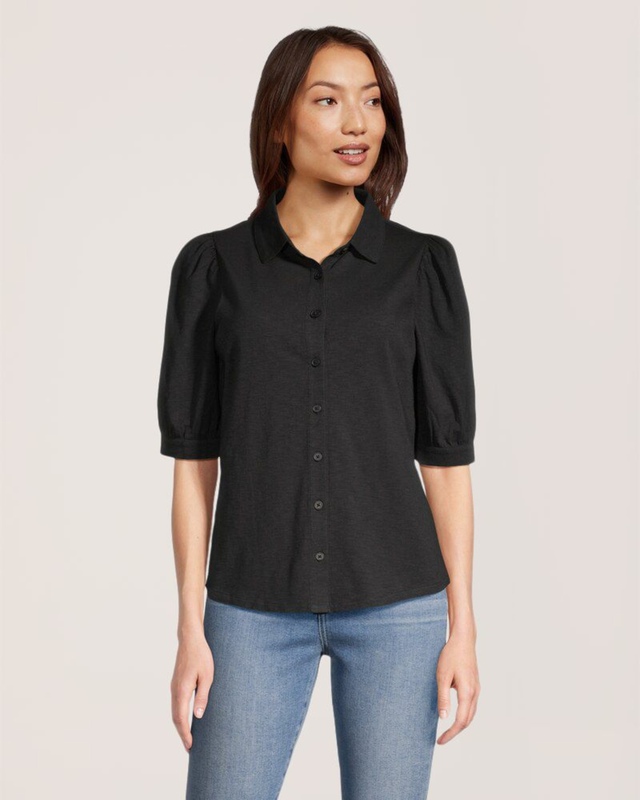 Chemise boutonnée en jersey à manches mi-longues pour femmes, Denver Hayes