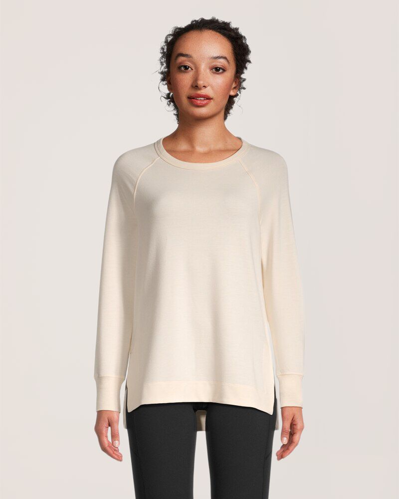 Chandail-tunique doux avec encolure ras du cou et fentes latérales pour femmes, Shambhala