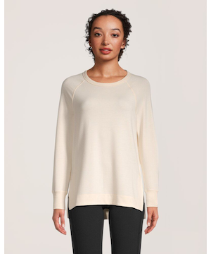 Chandail-tunique doux avec encolure ras du cou et fentes latérales pour femmes, Shambhala