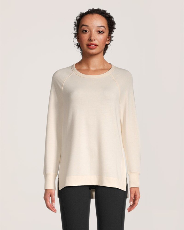 Chandail-tunique doux avec encolure ras du cou et fentes latérales pour femmes, Shambhala