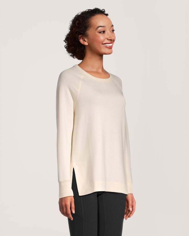 Chandail-tunique doux avec encolure ras du cou et fentes latérales pour femmes, Shambhala