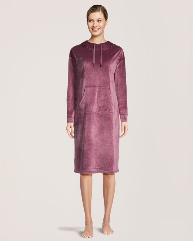 Chemise de nuit à capuche en velours moelleux pour femmes, Denver Hayes
