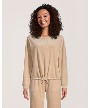 Haut en tricot côtelé de feutre taupé pelucheux pour femmes, Denver Hayes