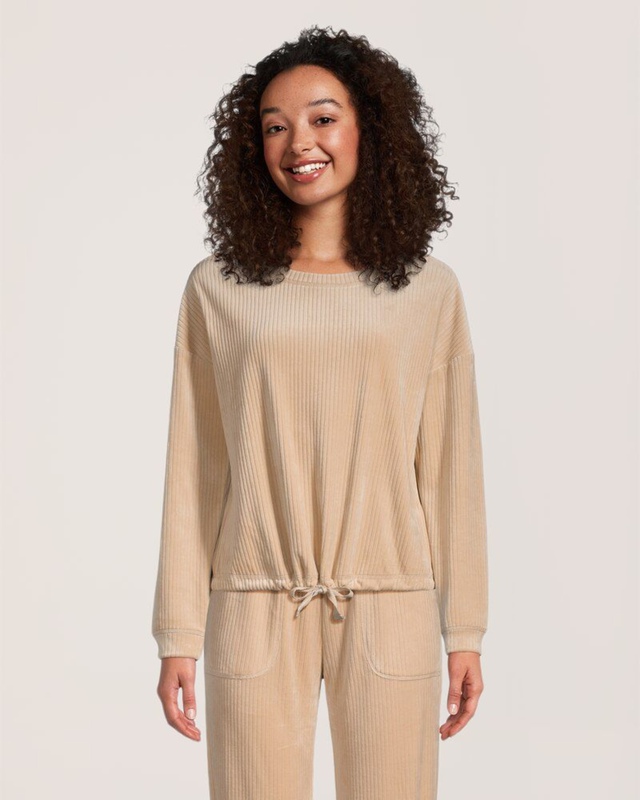 Haut en tricot côtelé de feutre taupé pelucheux pour femmes, Denver Hayes