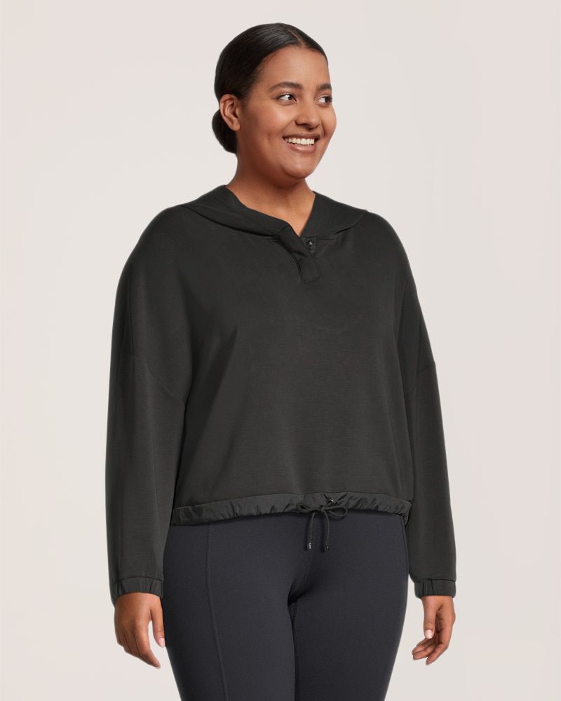 Shambhala Women's Soft Hooded Gathered Hem Snap Pullover