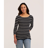 Haut à coupe cintrée à encolure bateau et manches 3/4 pour femmes, Denver Hayes Front_Flat