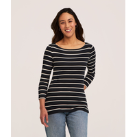 Haut à coupe cintrée à encolure bateau et manches 3/4 pour femmes, Denver Hayes Front_Flat