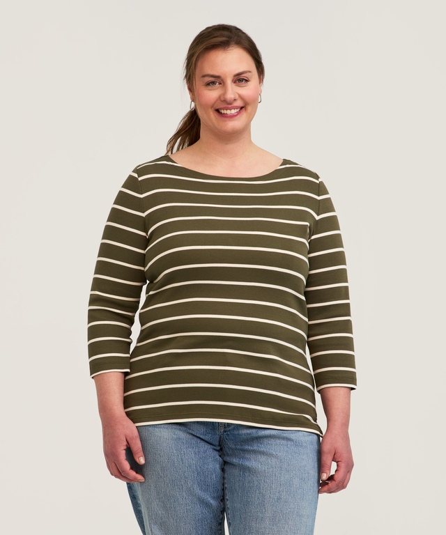 Haut à coupe cintrée à encolure bateau et manches 3/4 pour femmes, Denver Hayes