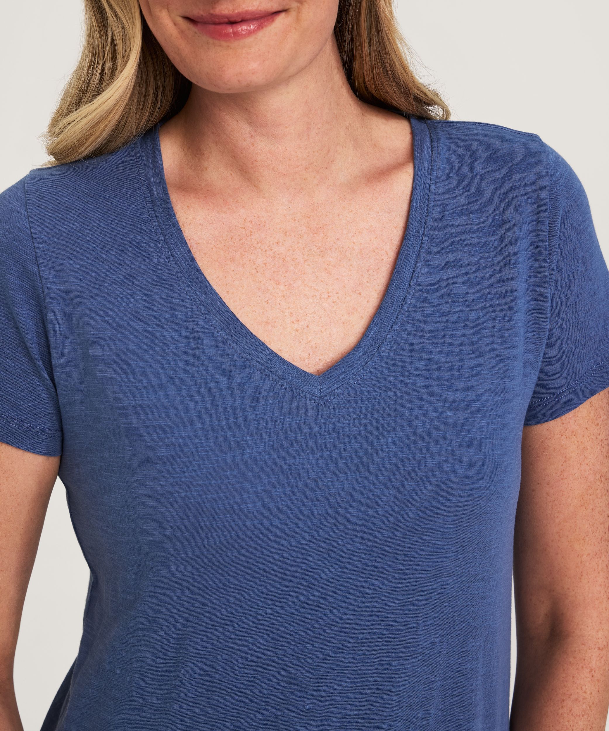 T-shirt à encolure en V en coton flammé pour femmes, FarWest