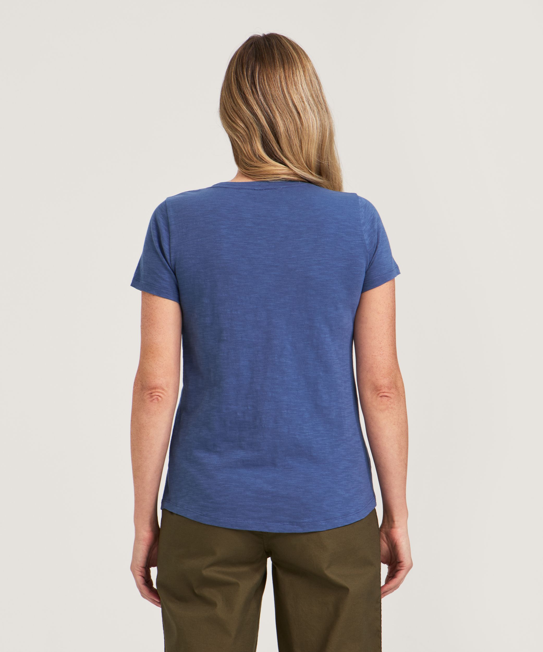 T-shirt à encolure en V en coton flammé pour femmes, FarWest