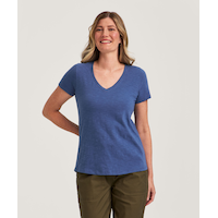 T-shirt à encolure en V en coton flammé pour femmes, FarWest Front_Flat