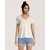 T-shirt à encolure en V en coton flammé pour femmes, FarWest Front_Flat