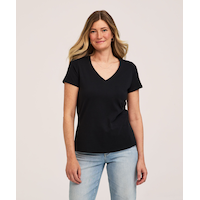 T-shirt semi-ajusté en coton Supima à encolure en V et à manches courtes pour femmes, Denver Hayes Front_Flat